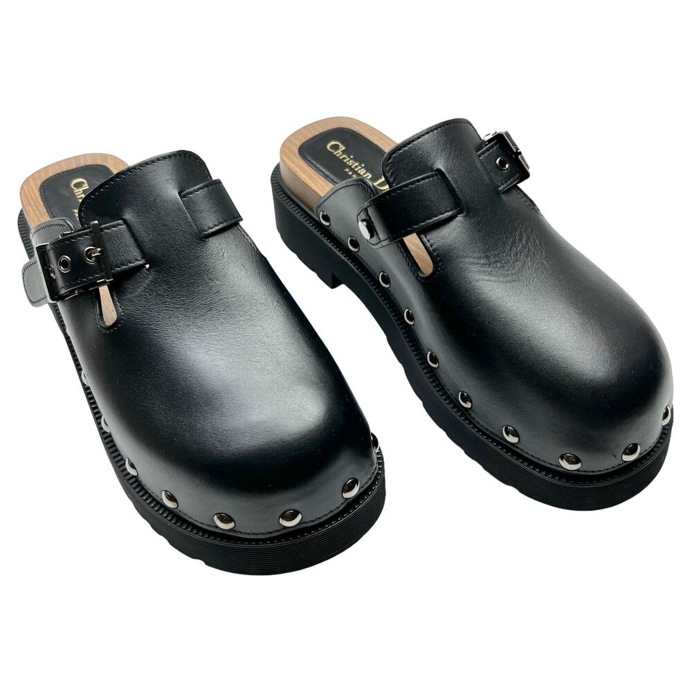 CHRISTIAN DIOR Diorquake Studded Clog EU 41 US 11 Black Buckle Lug Sole Mules